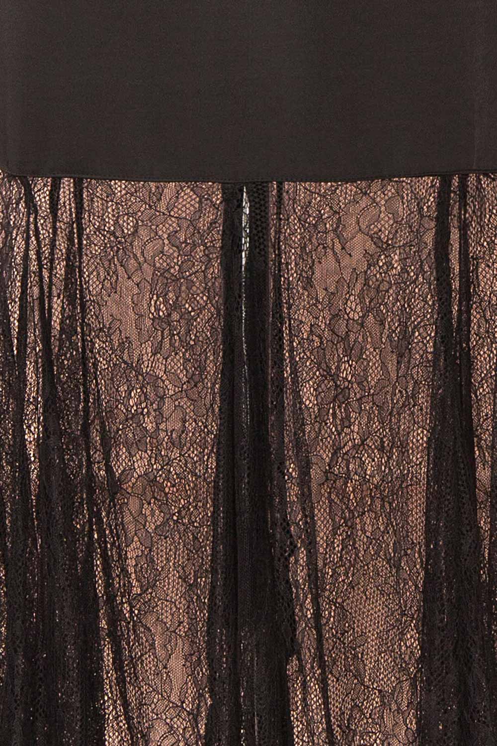 Marlie | Black Satin Midi Dress with Lace