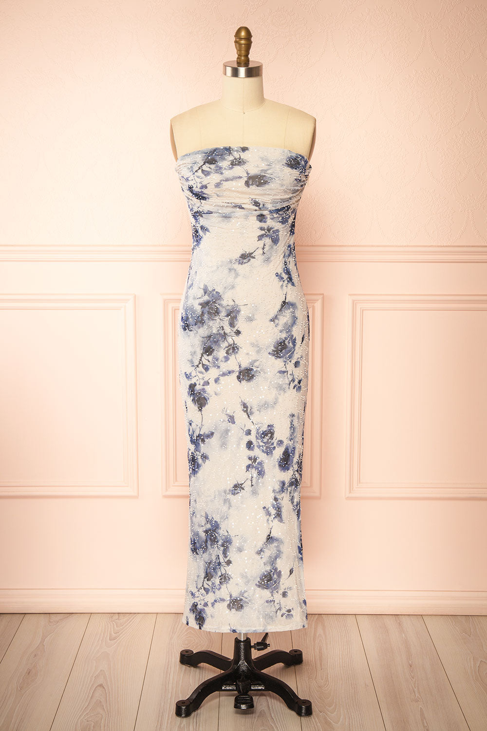 Melione | Strapless Floral Maxi Dress with Beading