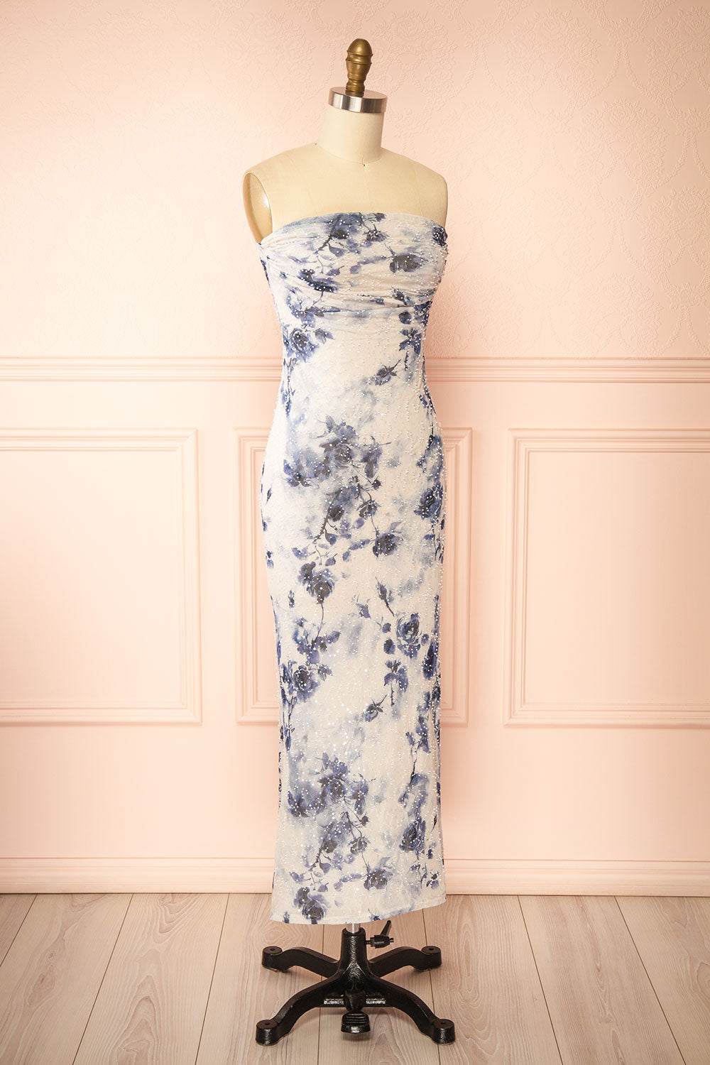 Melione | Strapless Floral Maxi Dress with Beading