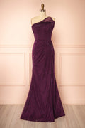 Melora Purple | Strapless Maxi Lace Dress with High Slit