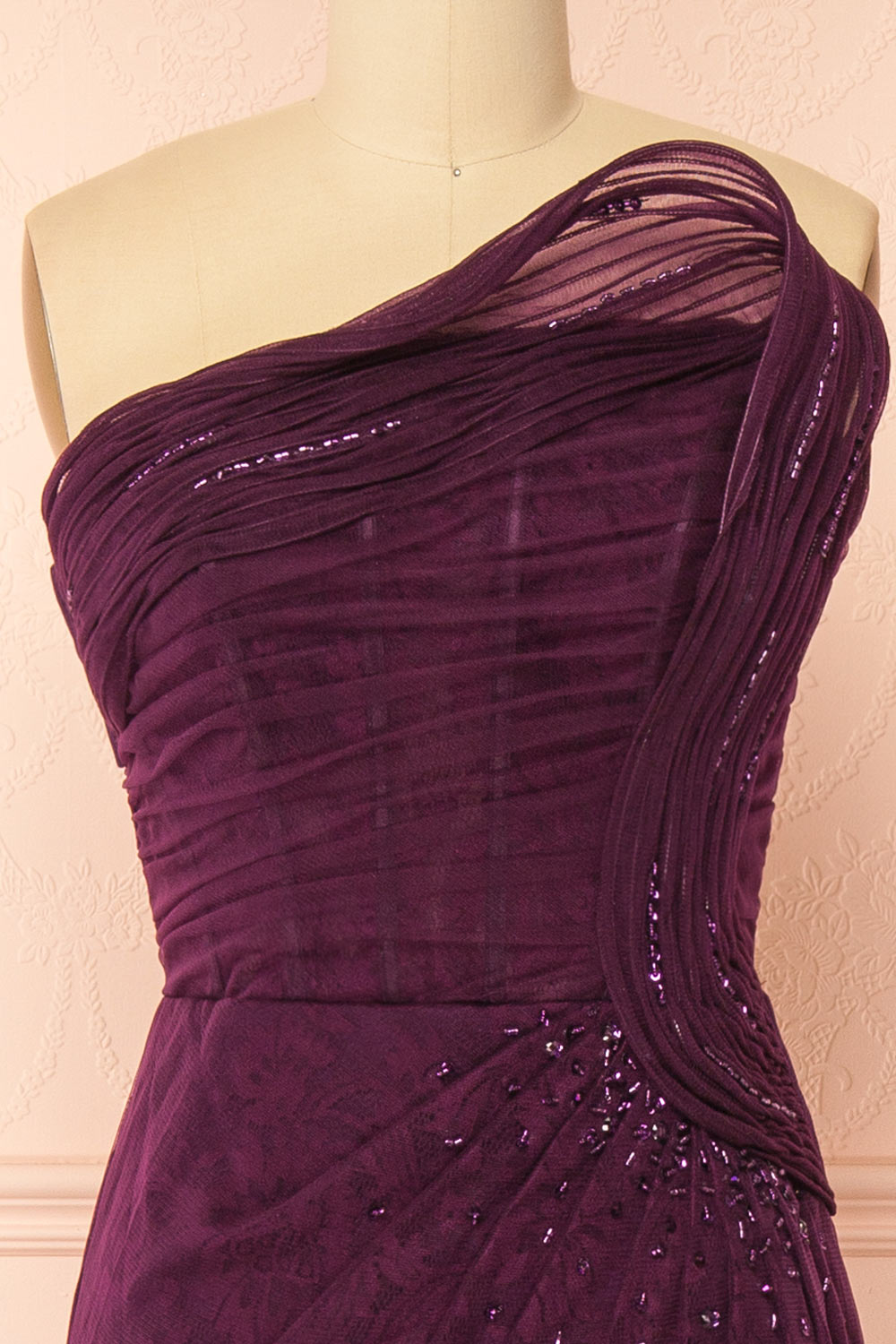 Melora Purple | Strapless Maxi Lace Dress with High Slit