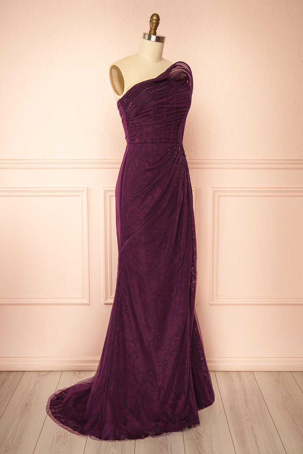 Melora Purple | Strapless Maxi Lace Dress with High Slit