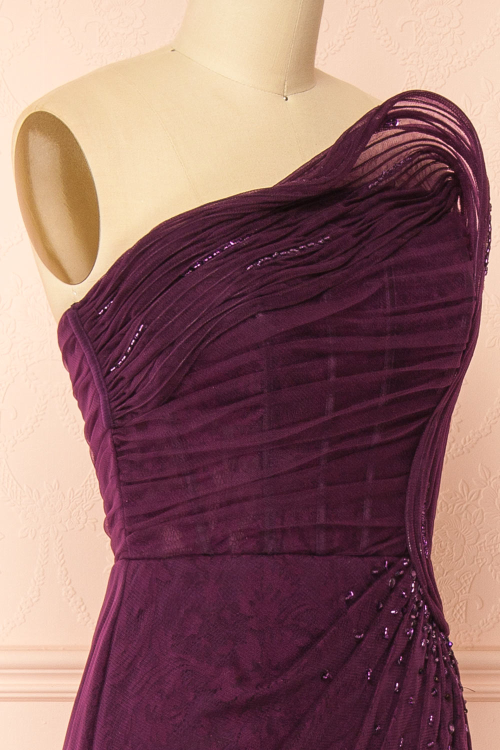 Melora Purple | Strapless Maxi Lace Dress with High Slit