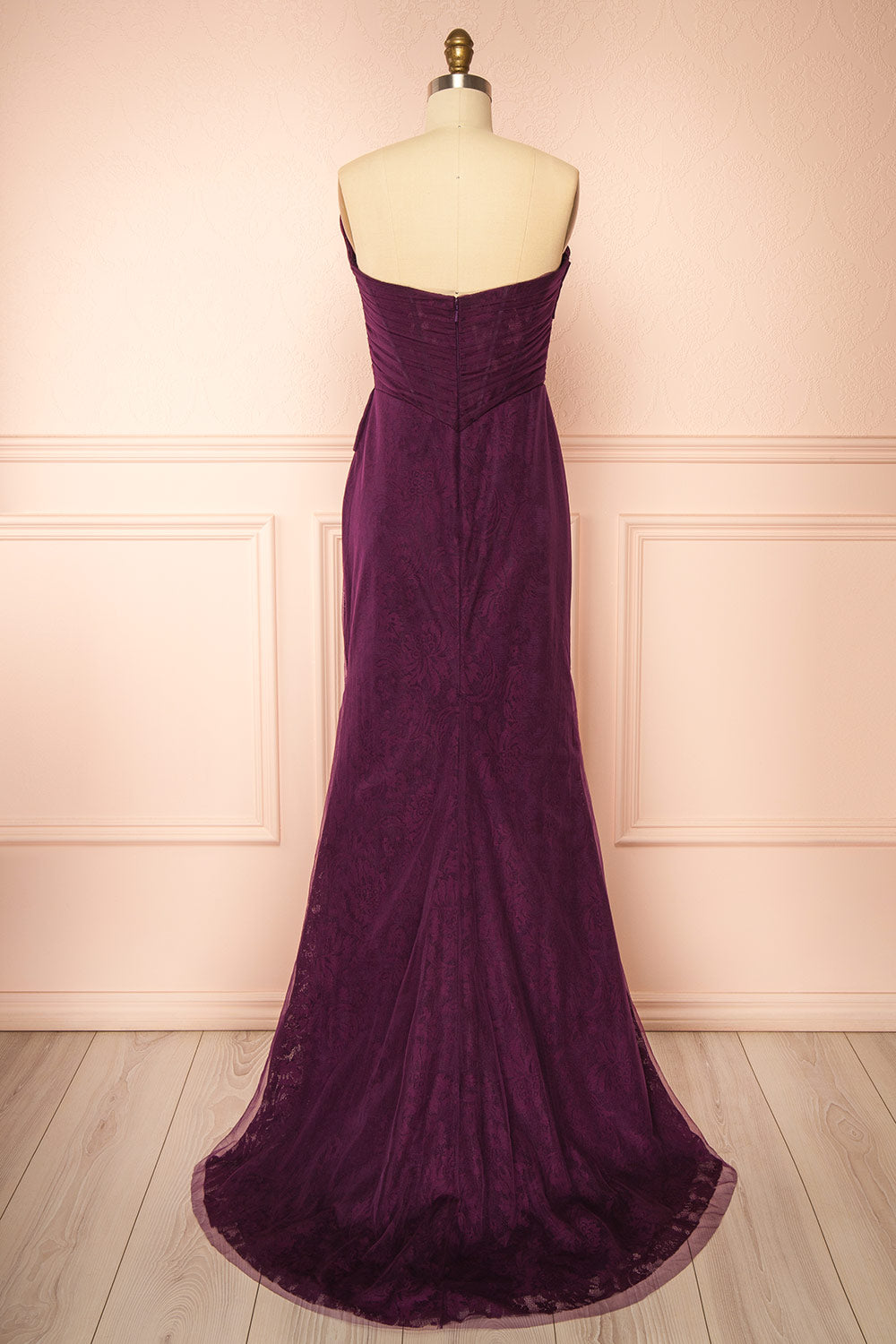 Melora Purple | Strapless Maxi Lace Dress with High Slit