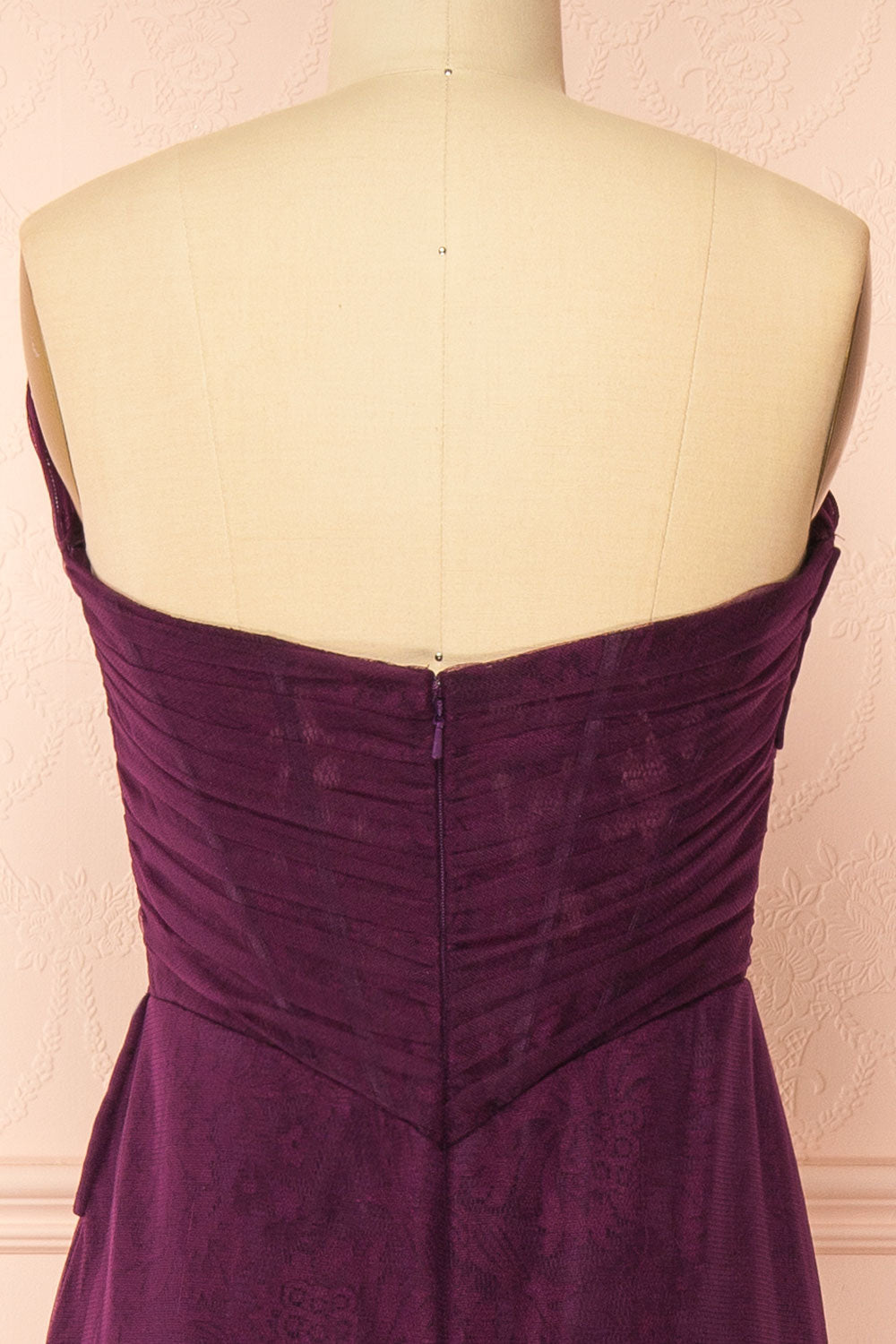 Melora Purple | Strapless Maxi Lace Dress with High Slit