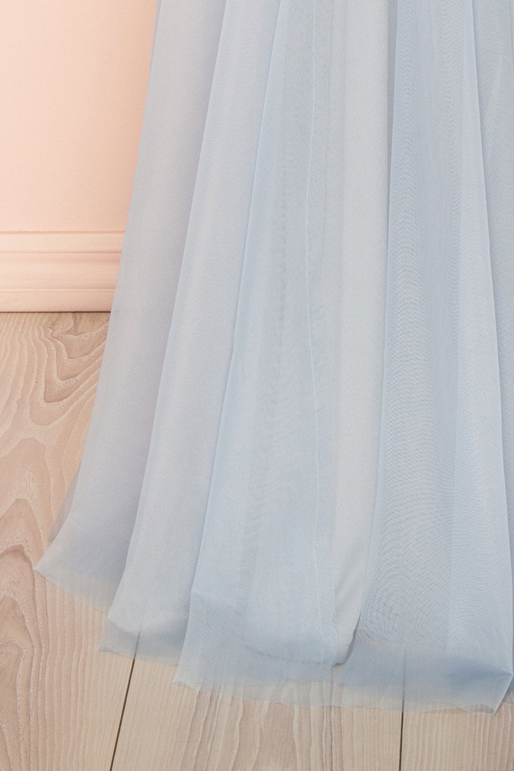 Micah Light Blue | Tulle Maxi Dress with Ruched Bodice and Side Cutouts