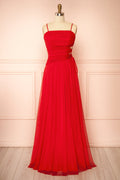 Micah Red | Tulle Maxi Dress with Ruched Bodice and Side Cutouts