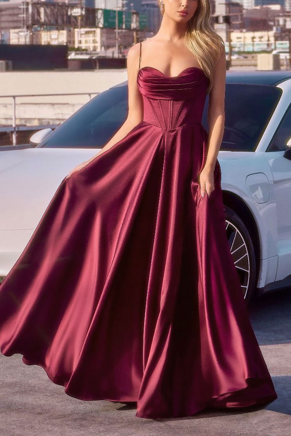 Misha Burgundy | Corset Cowl Neck Maxi Dress