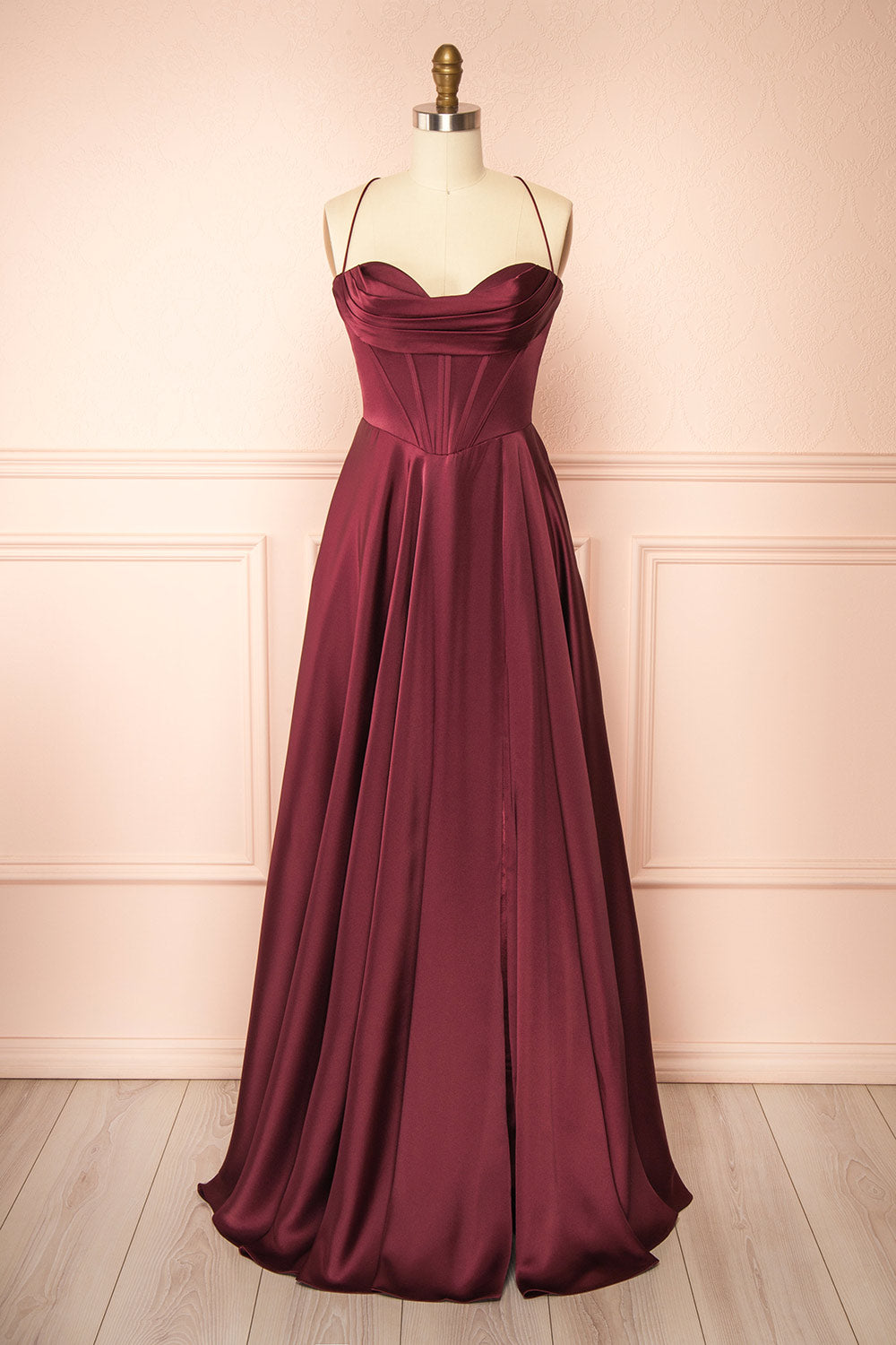 Misha Burgundy | Corset Cowl Neck Maxi Dress