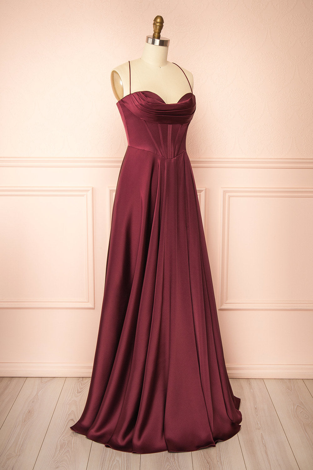 Misha Burgundy | Corset Cowl Neck Maxi Dress