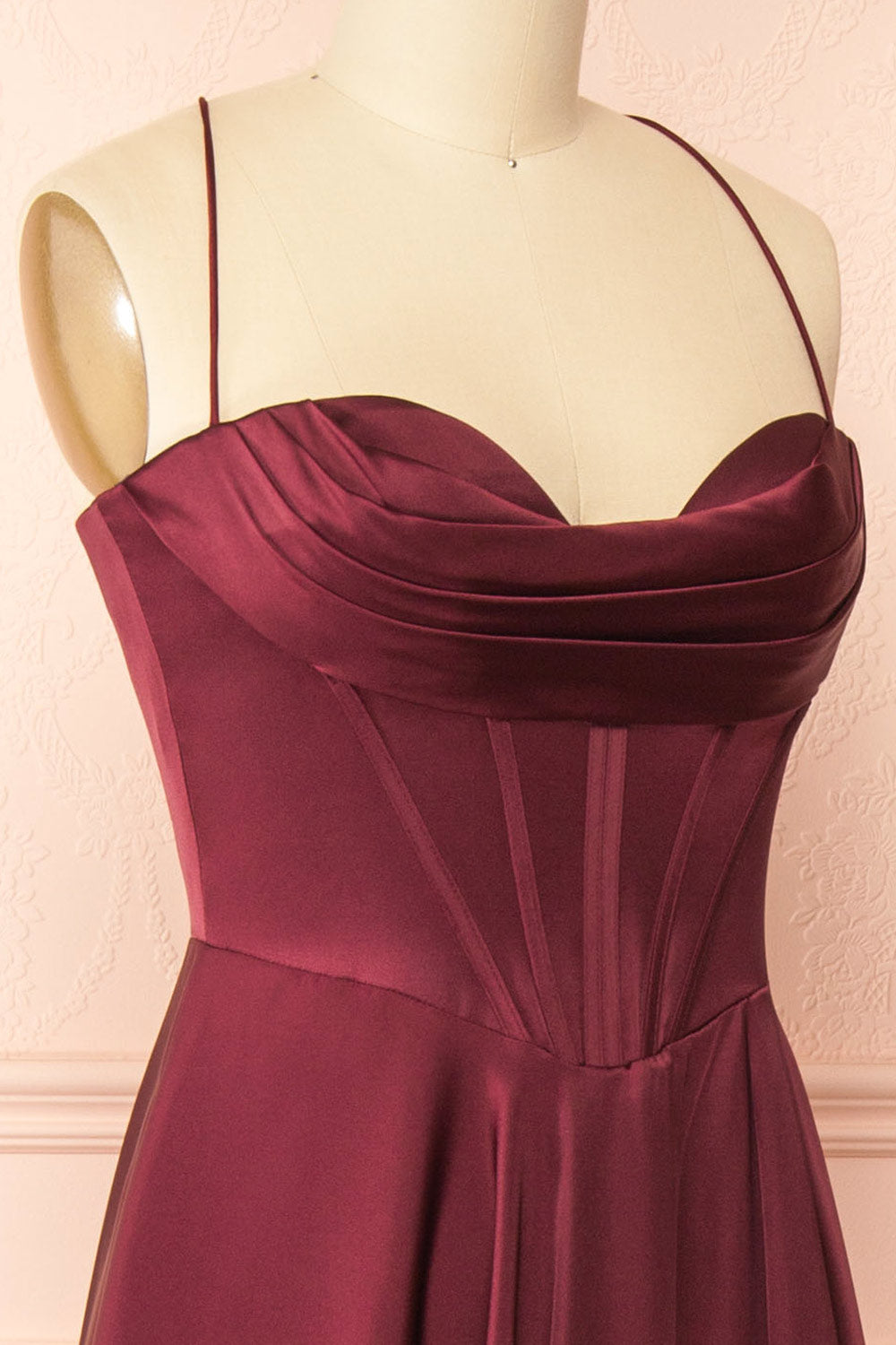 Misha Burgundy | Corset Cowl Neck Maxi Dress