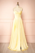 Misha Light Yellow | Corset Cowl Neck Maxi Dress