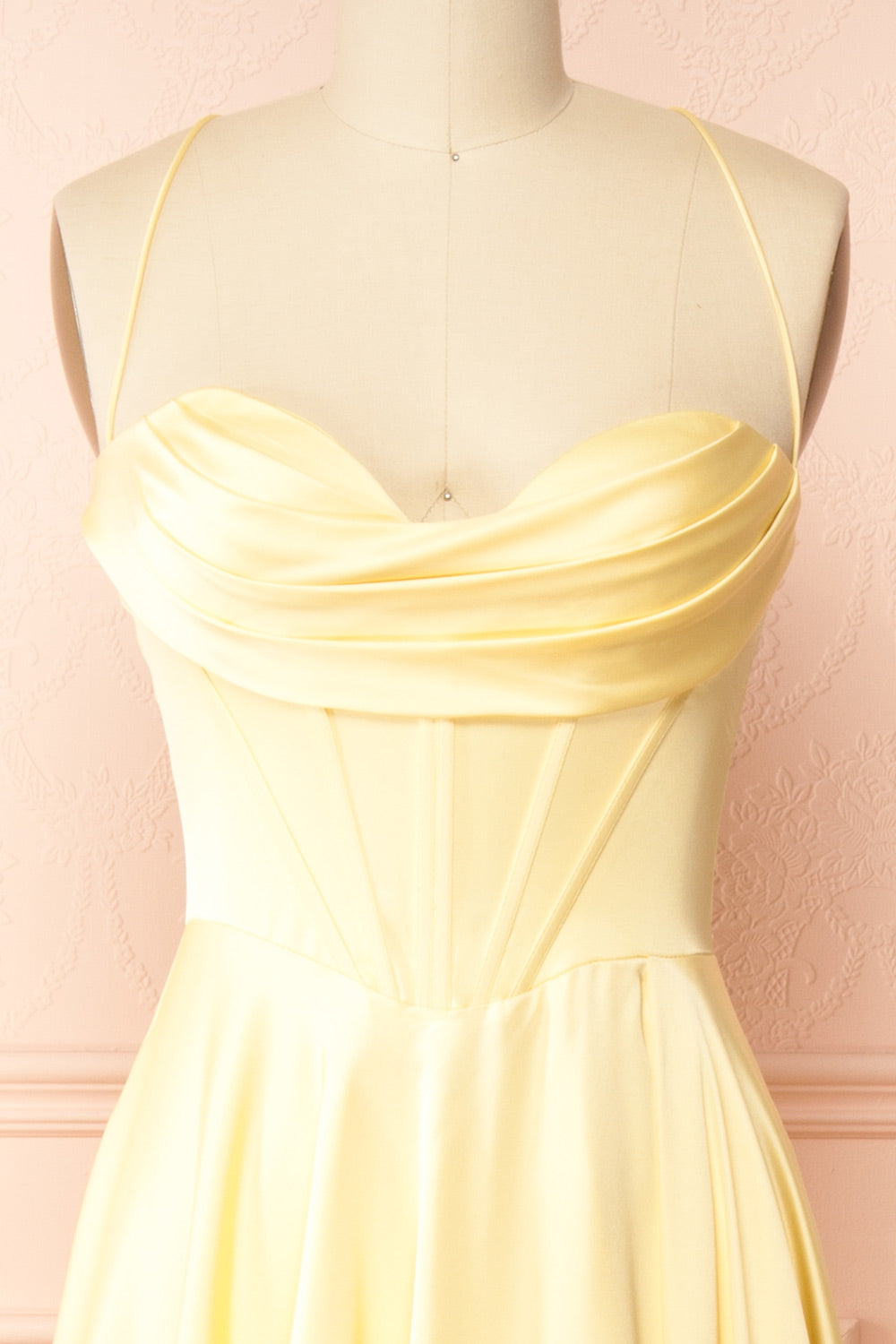 Misha Light Yellow | Corset Cowl Neck Maxi Dress