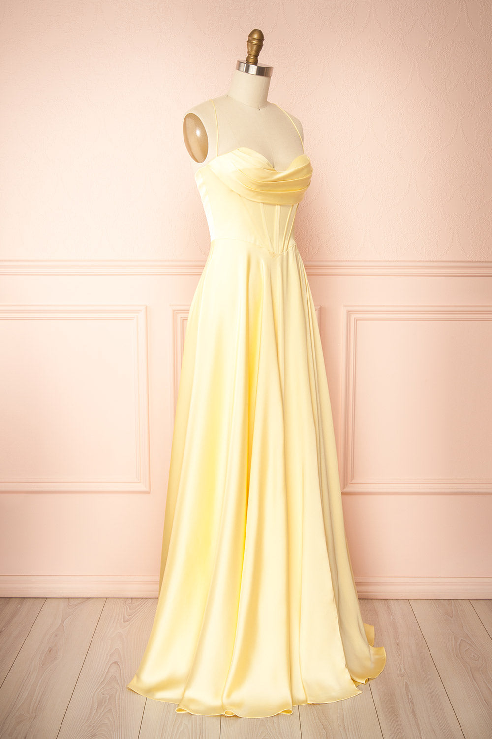 Misha Light Yellow | Corset Cowl Neck Maxi Dress