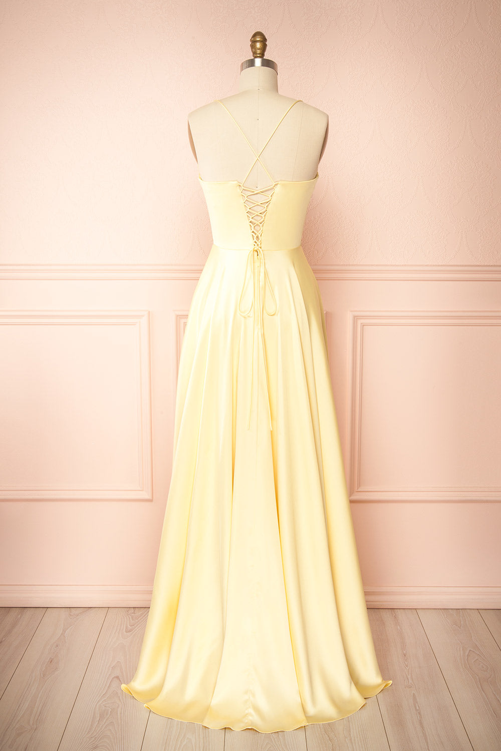 Misha Light Yellow | Corset Cowl Neck Maxi Dress