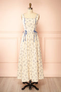 Mitsar Blue | Long Floral Dress with Bow Ties