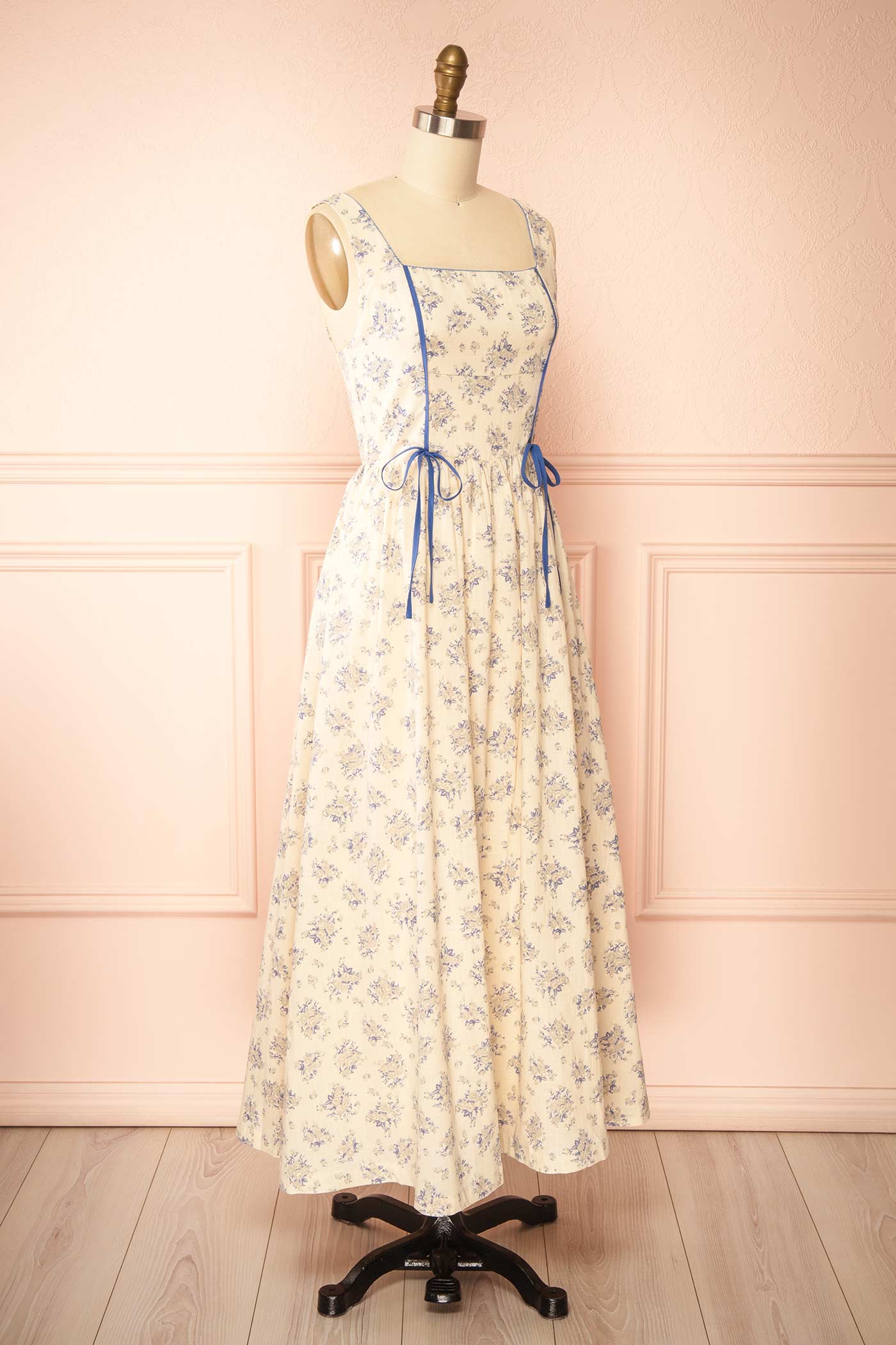 Mitsar Blue | Long Floral Dress with Bow Ties