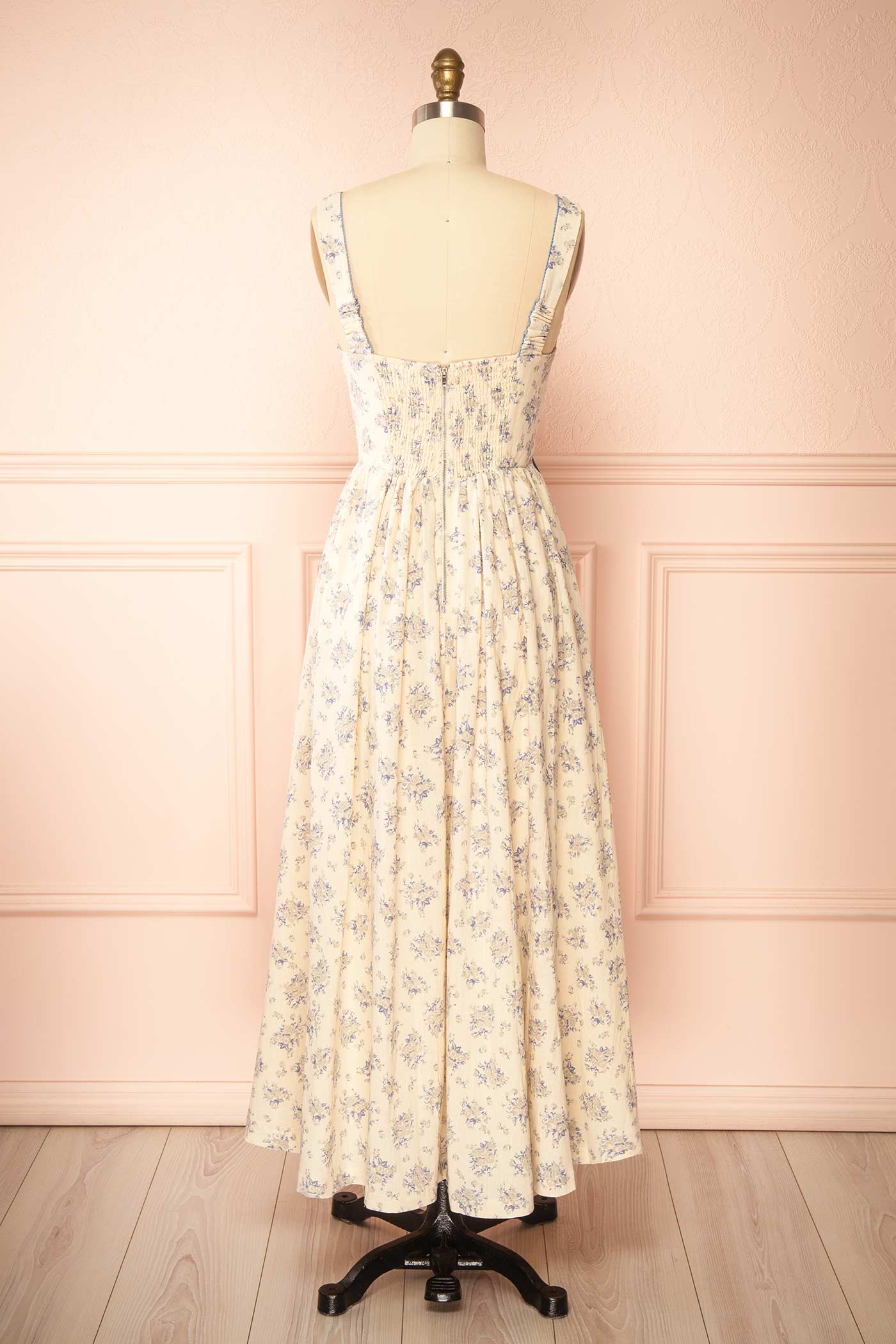 Mitsar Blue | Long Floral Dress with Bow Ties