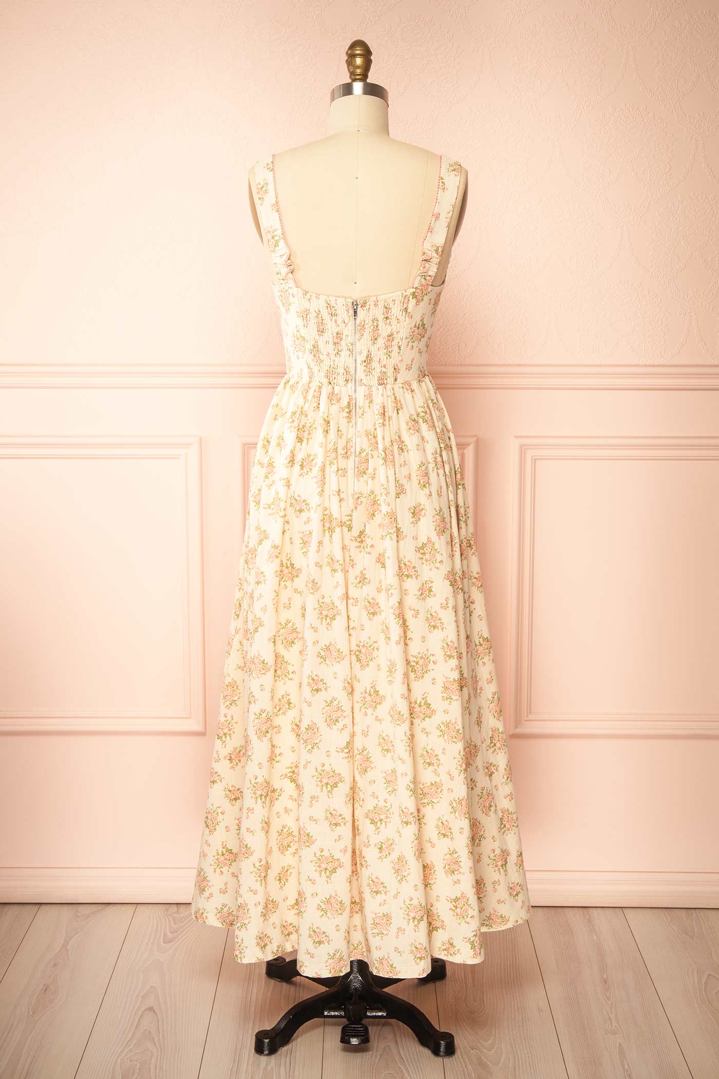 Mitsar Pink | Long Floral Dress with Bow Ties
