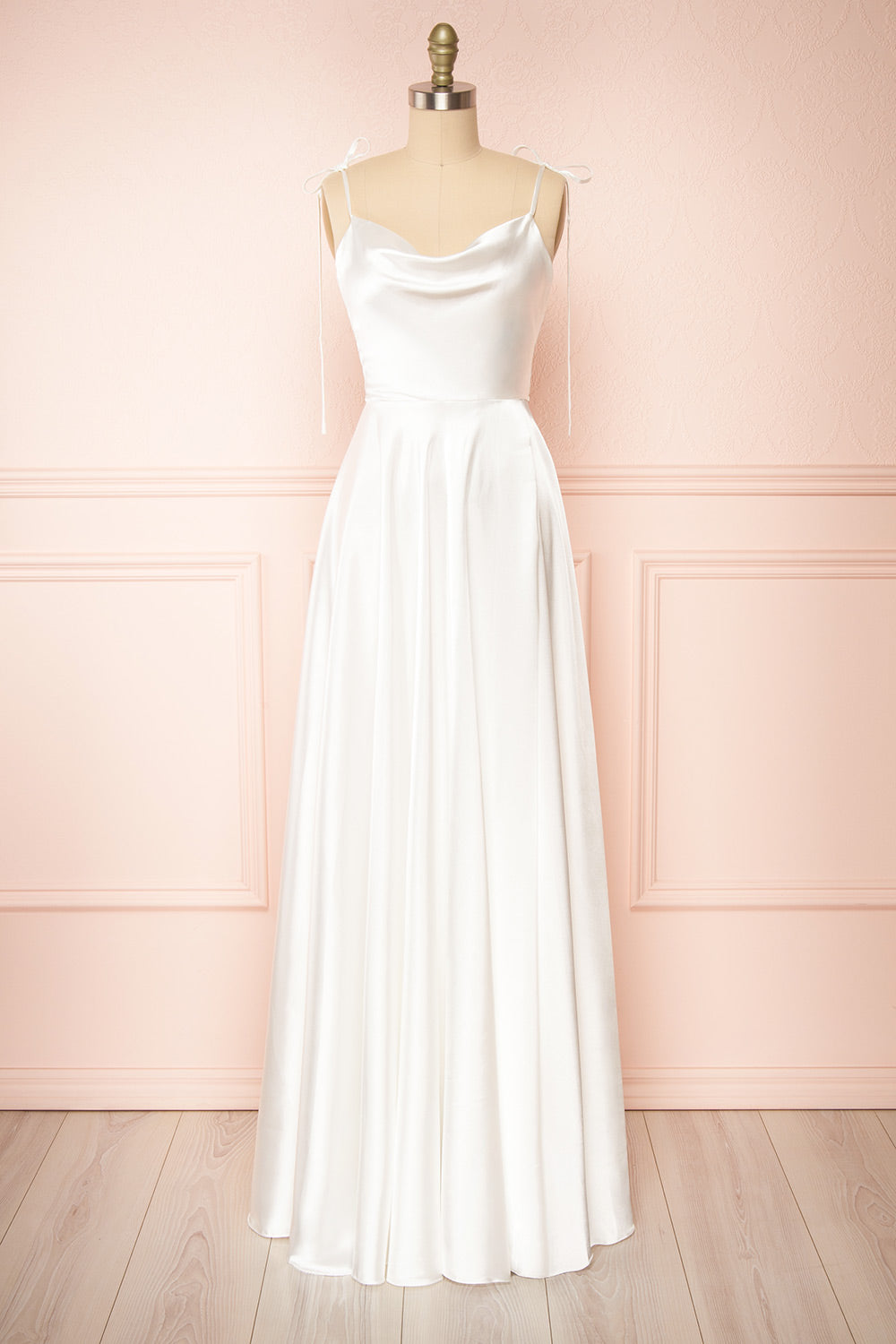 Moira Ivory | Bridal Cowl Neck Satin Gown with High Slit