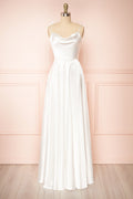 Moira Ivory | Bridal Cowl Neck Satin Gown with High Slit