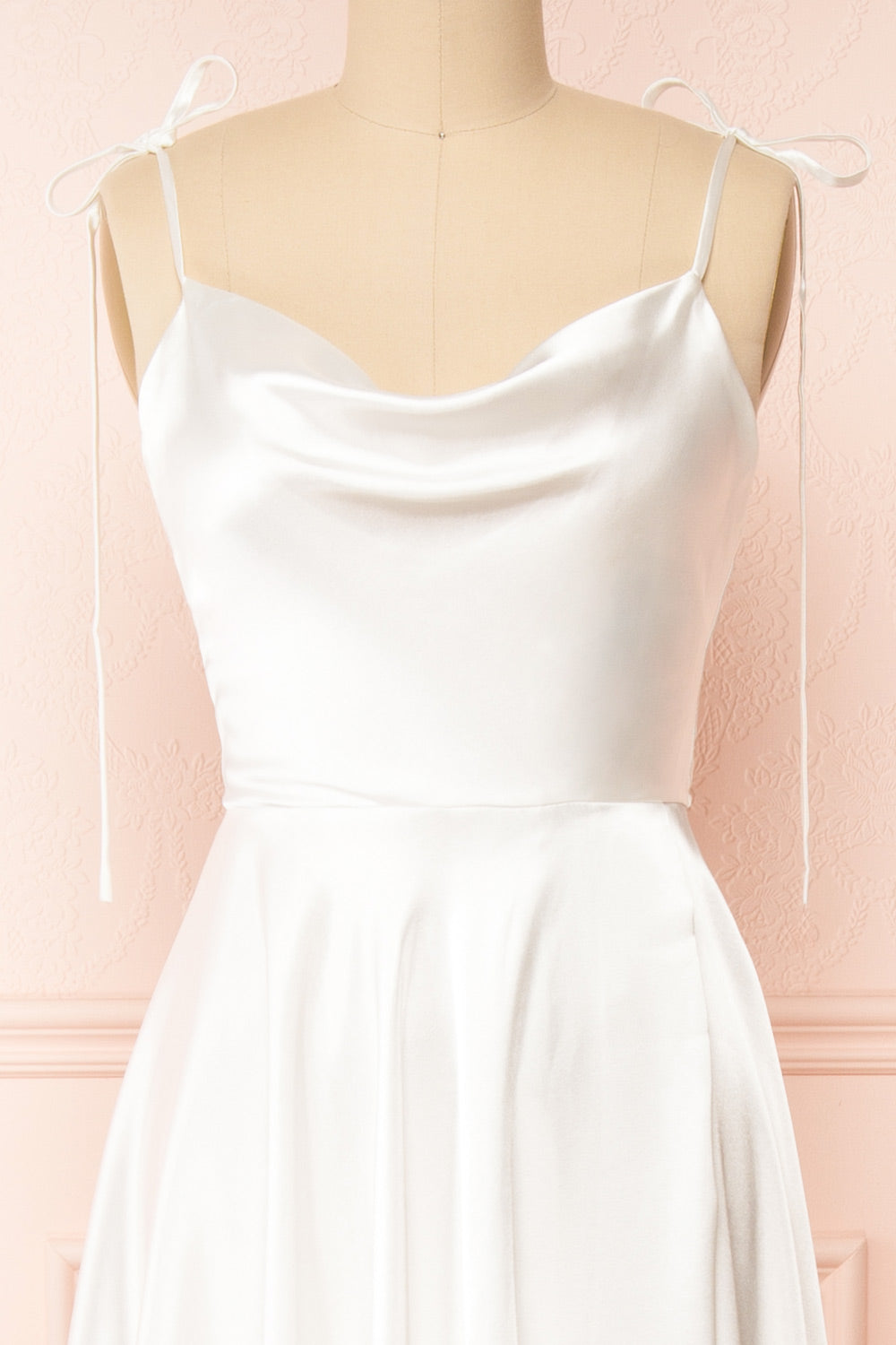 Moira Ivory | Bridal Cowl Neck Satin Gown with High Slit