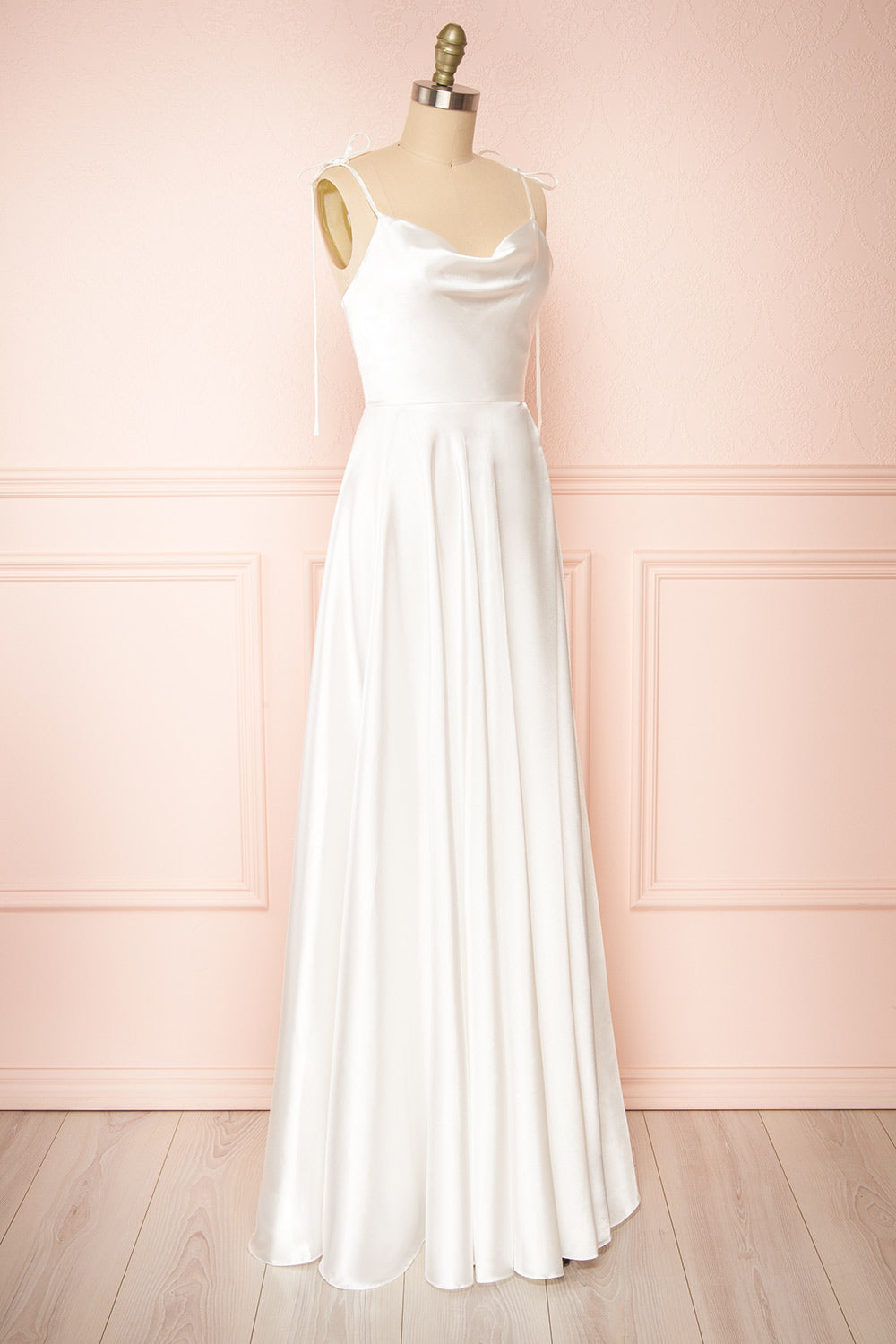 Moira Ivory | Bridal Cowl Neck Satin Gown with High Slit
