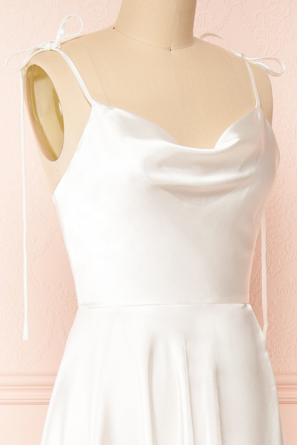 Moira Ivory | Bridal Cowl Neck Satin Gown with High Slit