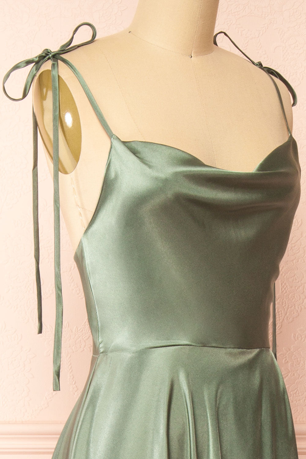 Moira Khaki | Cowl Neck Satin Maxi Dress with High Slit