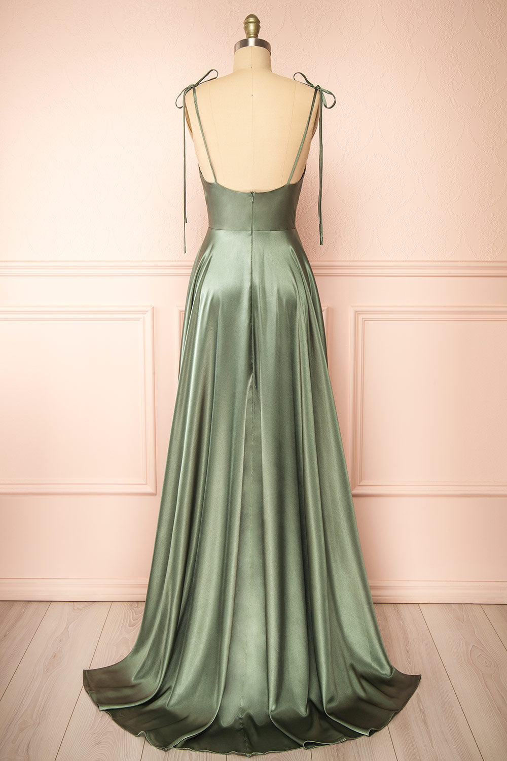 Moira Khaki | Cowl Neck Satin Maxi Dress with High Slit
