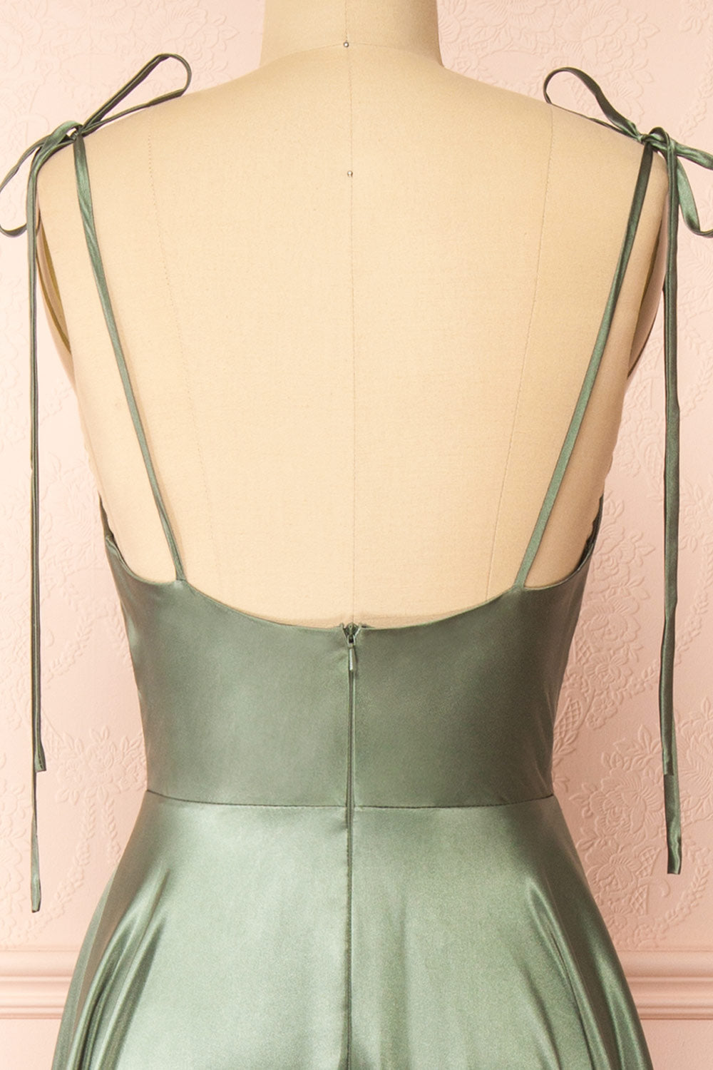 Moira Khaki | Cowl Neck Satin Maxi Dress with High Slit