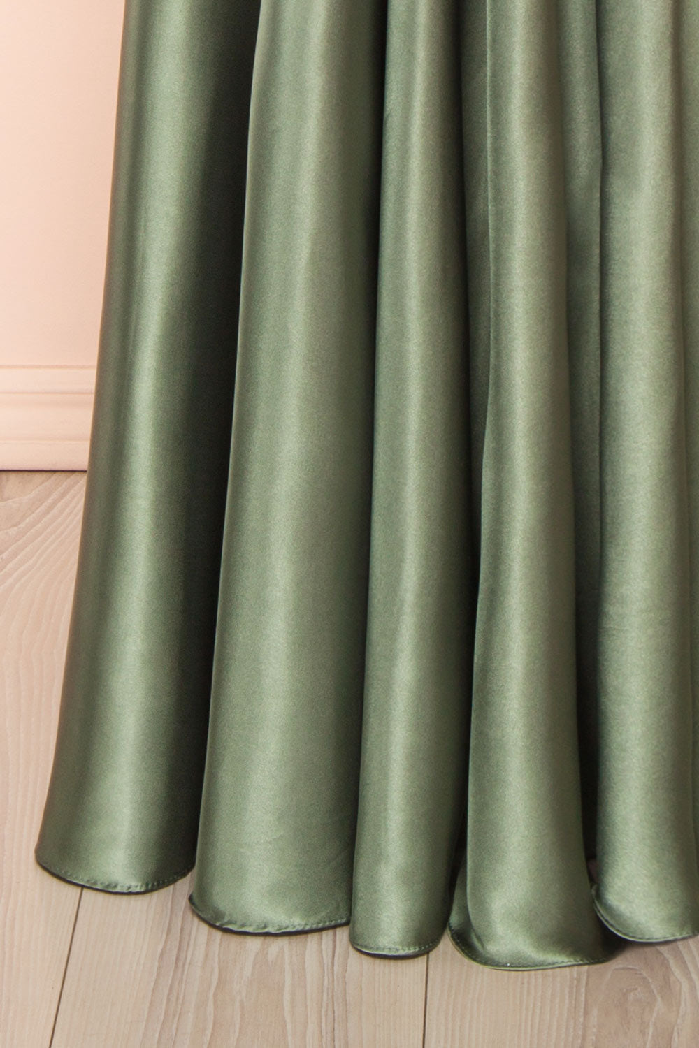 Moira Khaki | Cowl Neck Satin Maxi Dress with High Slit