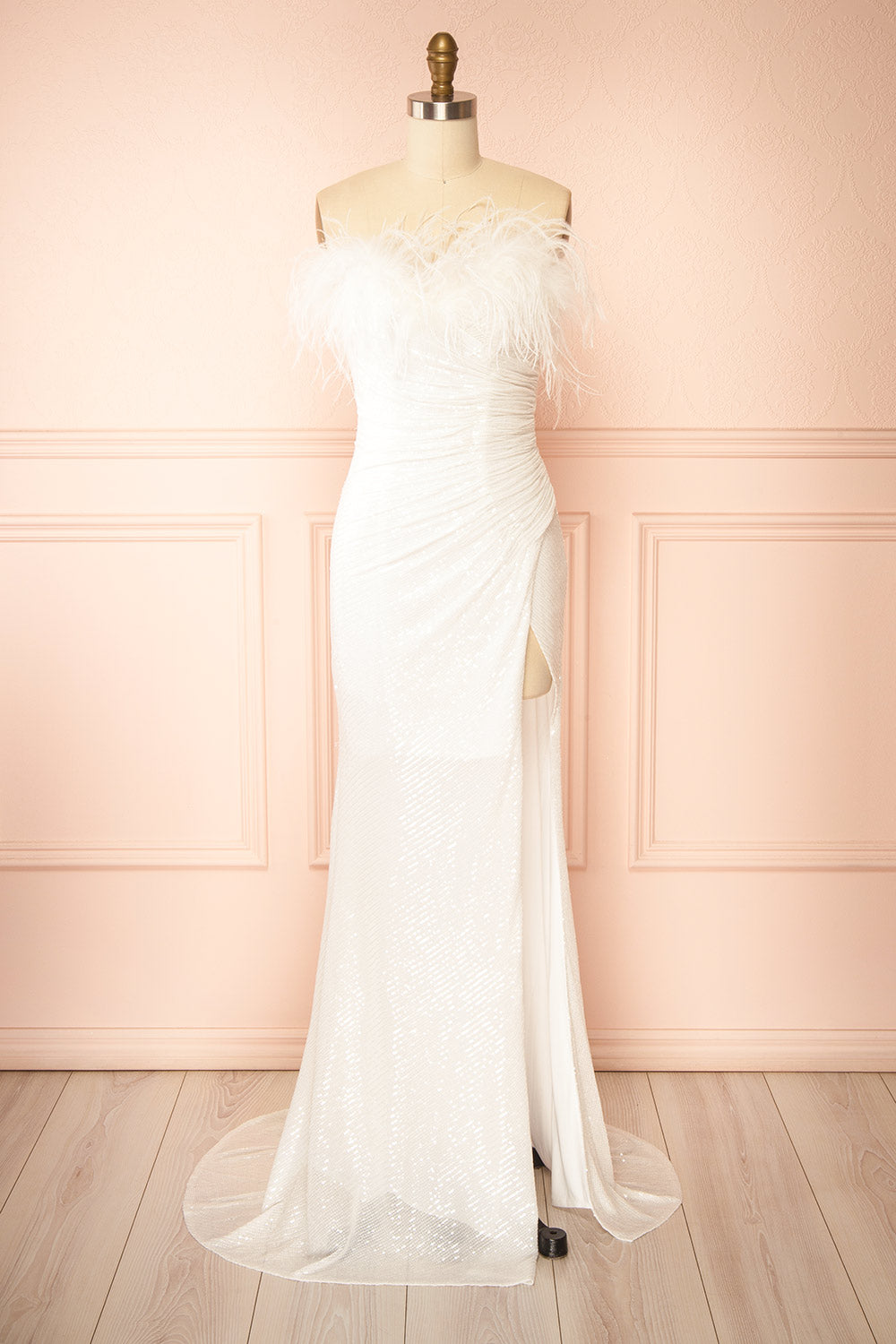 Monroe | White Strapless Sequin Maxi Dress with Slit