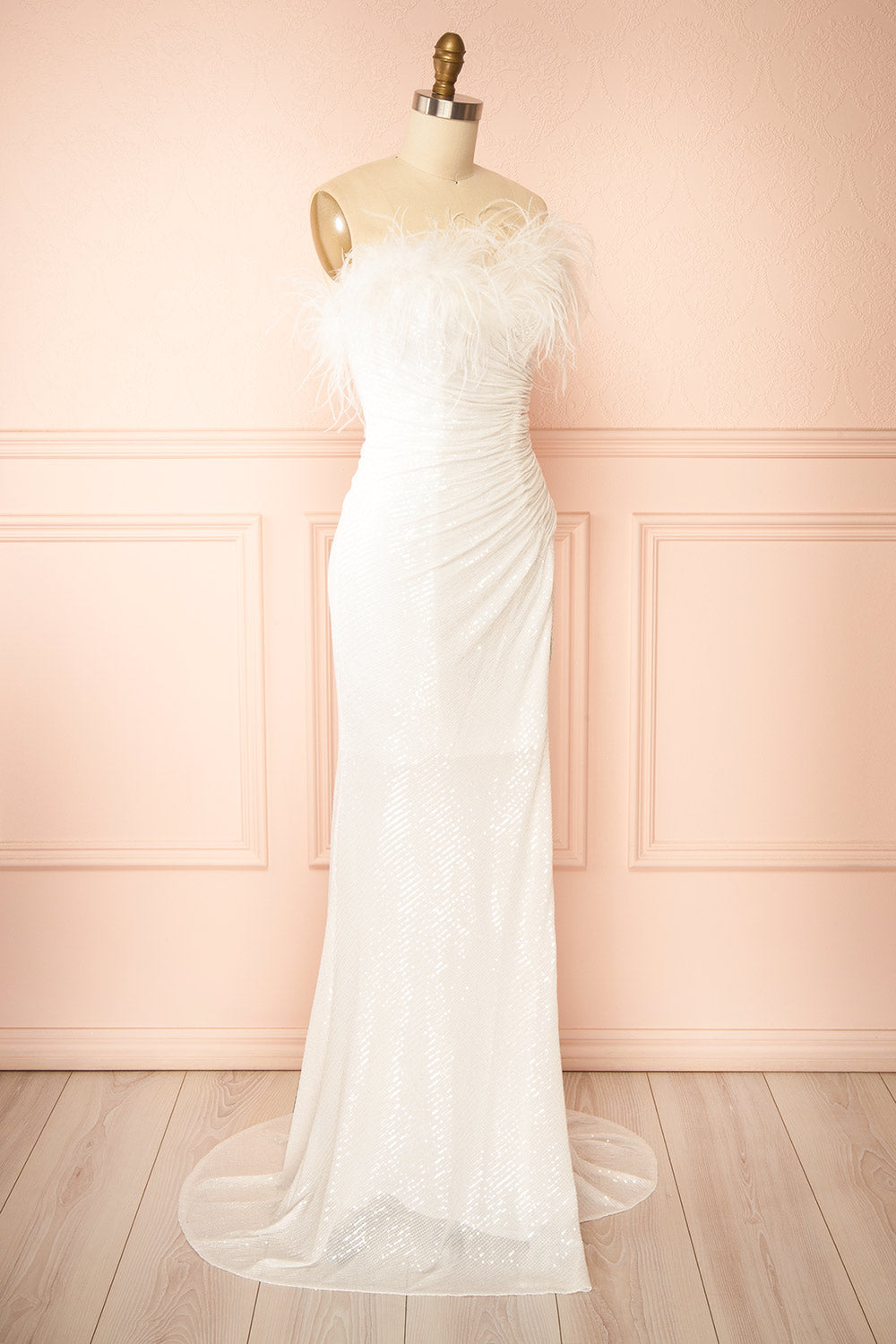 Monroe | White Strapless Sequin Maxi Dress with Slit