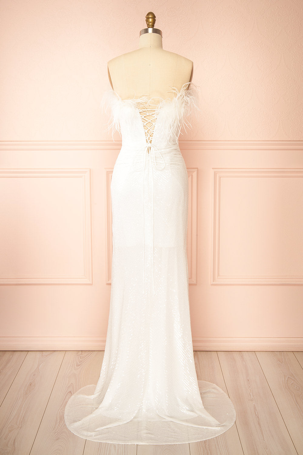 Monroe | White Strapless Sequin Maxi Dress with Slit