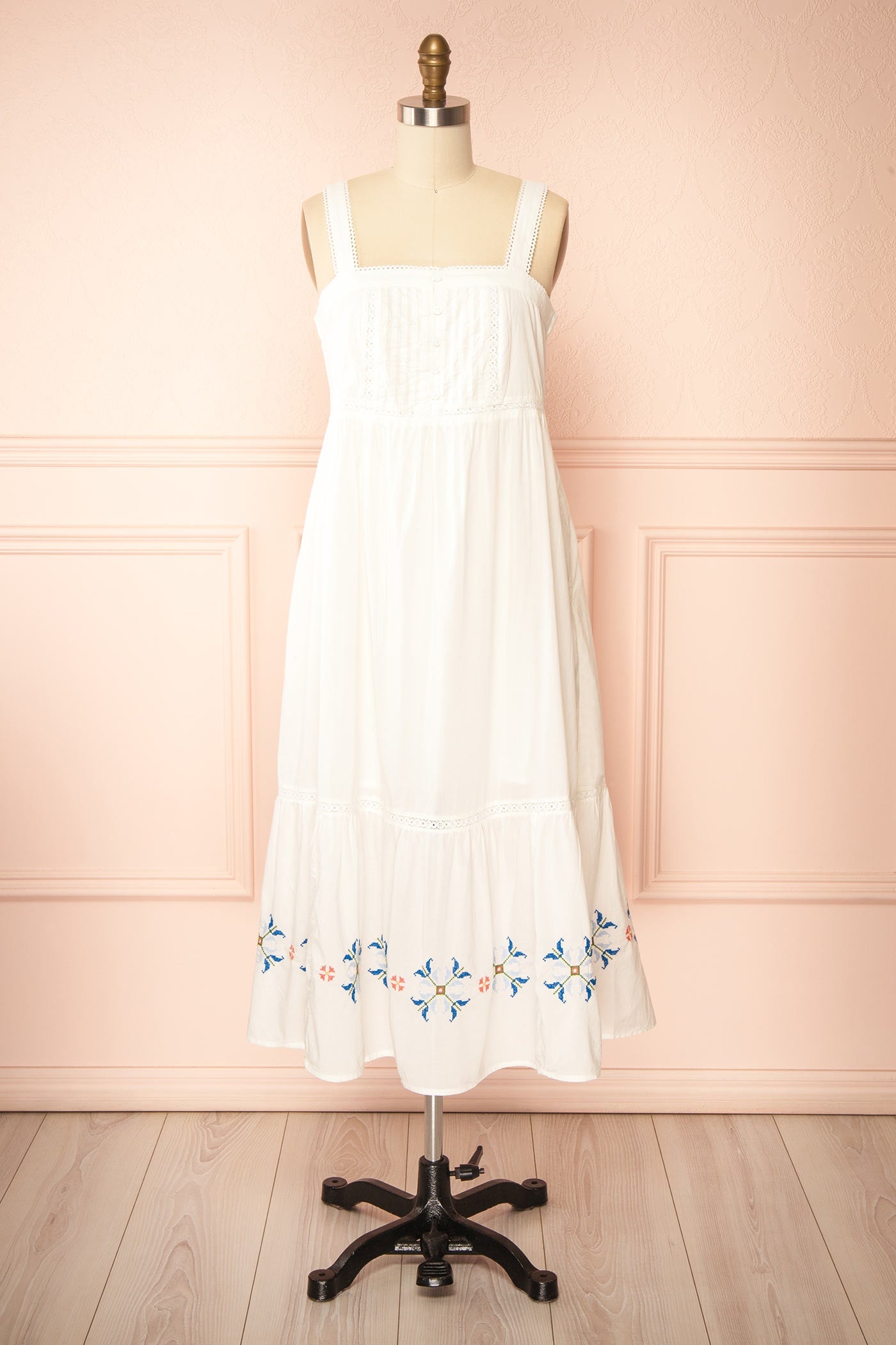 Morbi | White Midi Empire Waist Dress with Pockets