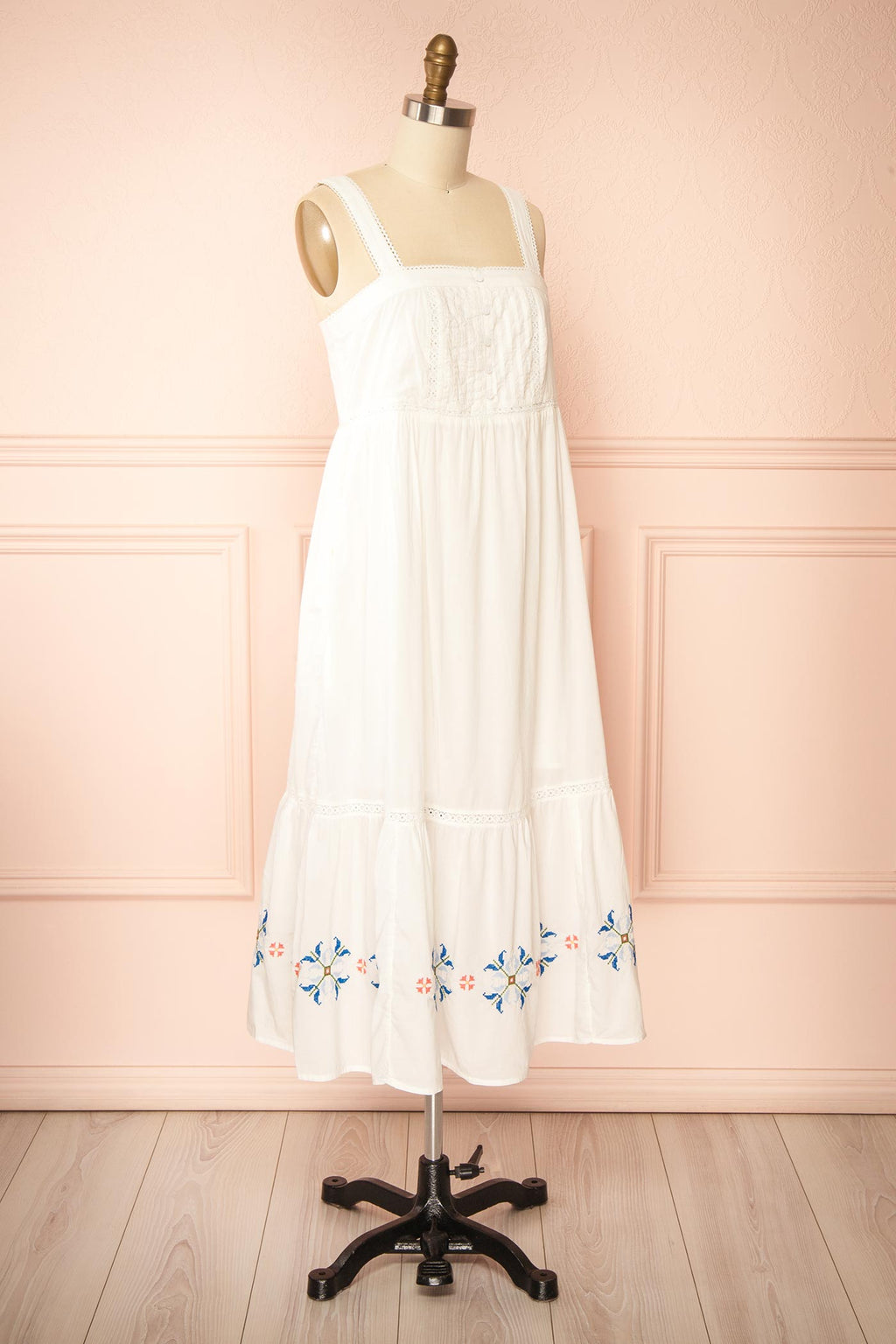 Morbi | White Midi Empire Waist Dress with Pockets
