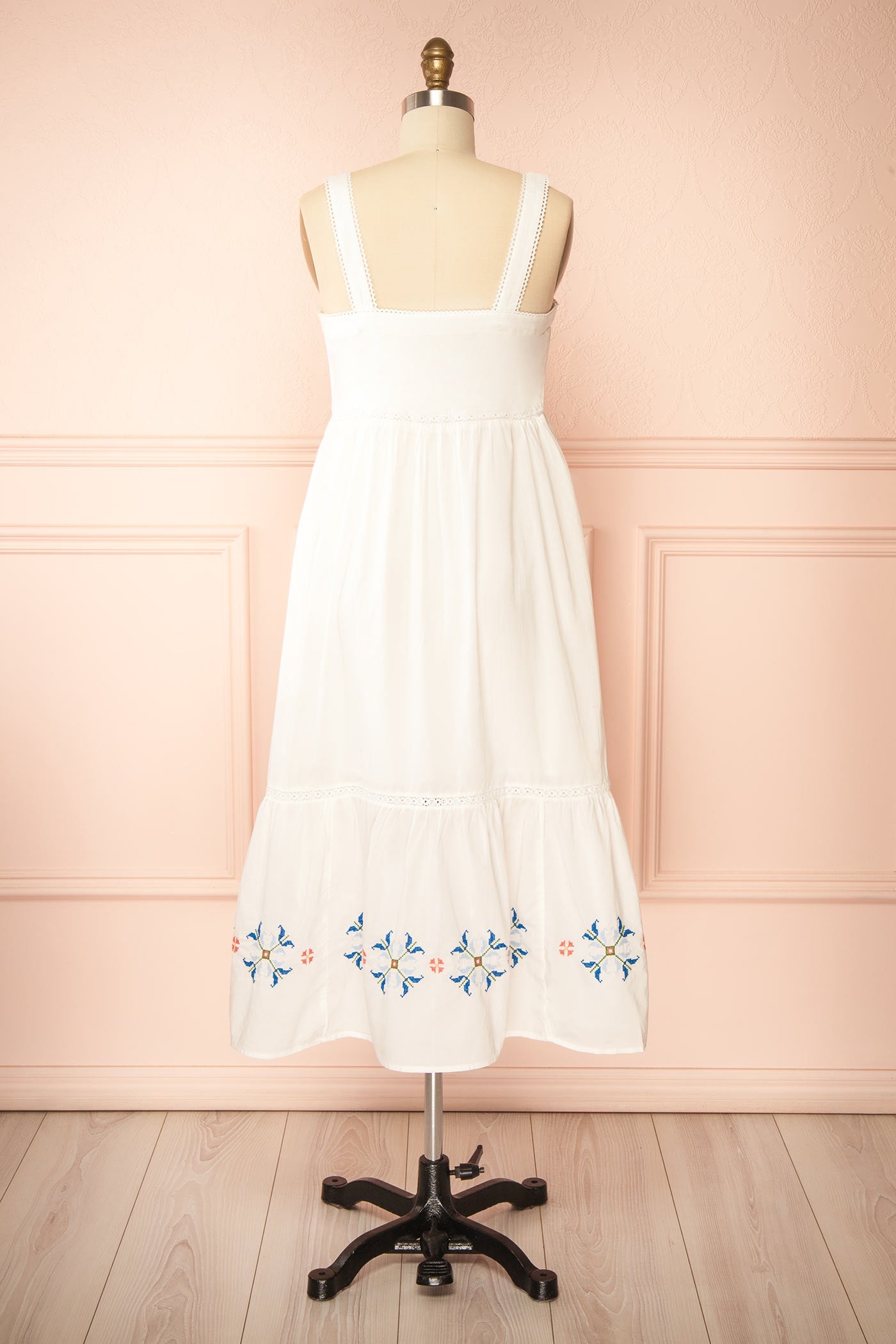 Morbi | White Midi Empire Waist Dress with Pockets