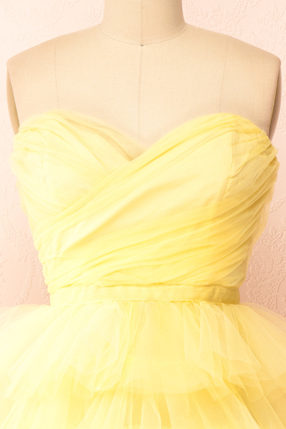 Myrah Yellow | Strapless Tiered Tulle Short Dress