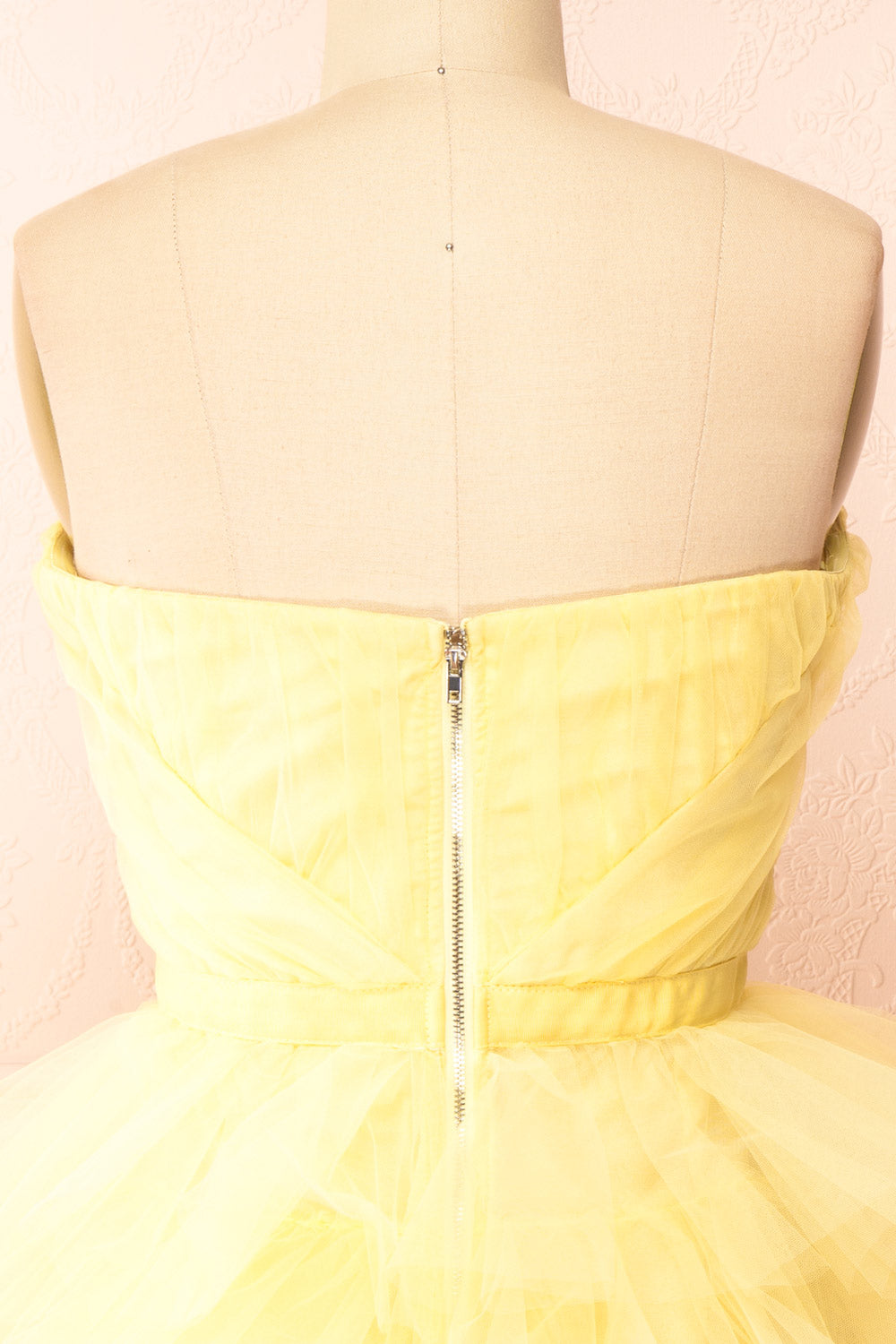 Myrah Yellow | Strapless Tiered Tulle Short Dress