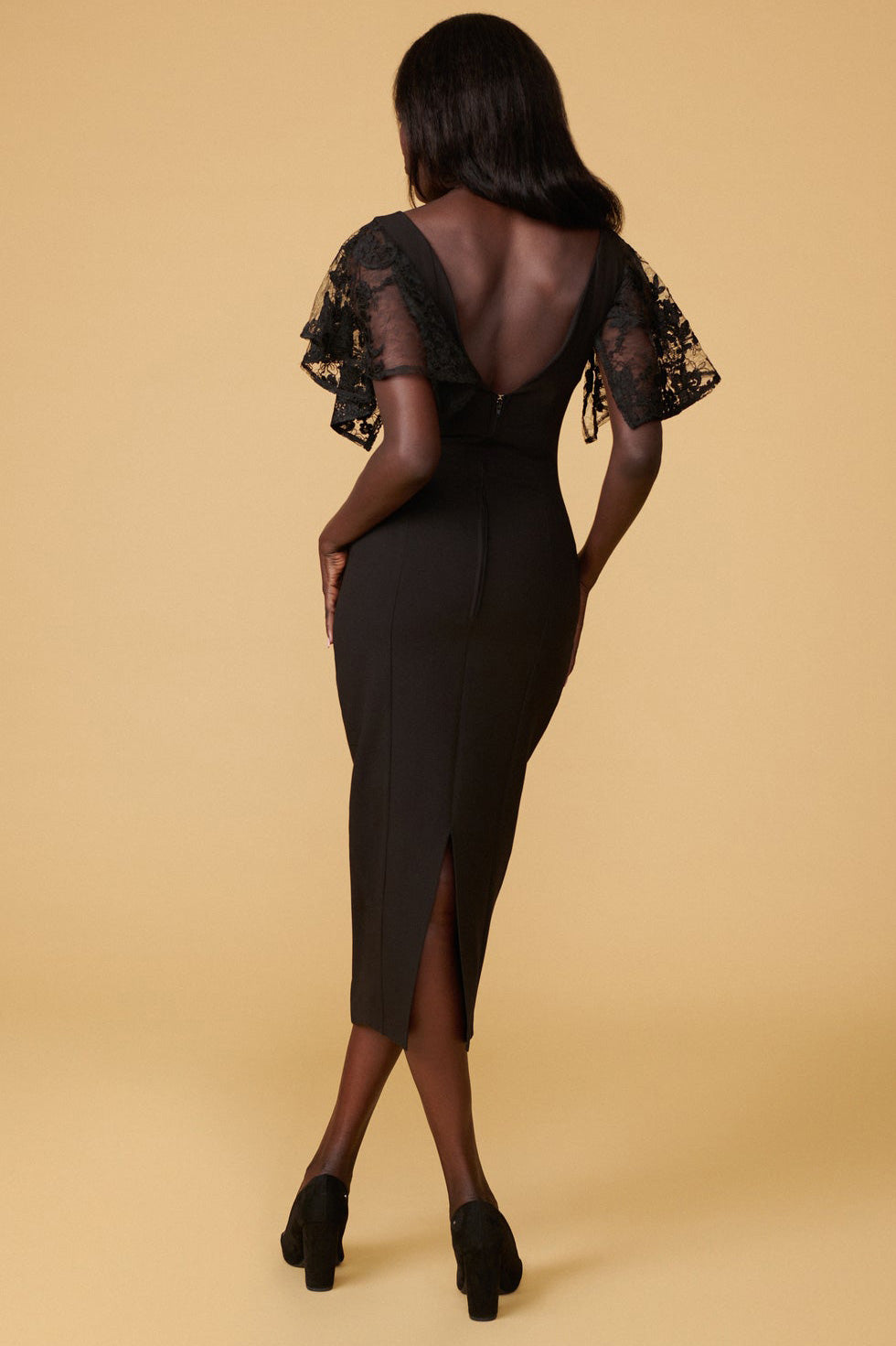 Myrania Mauve | Fitted Midi Dress with Embroidered Sleeves by Arti Gogna