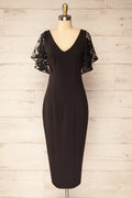Myrania Black | Fitted Midi Dress with Embroidered Sleeves and Slit by Arti Gogna