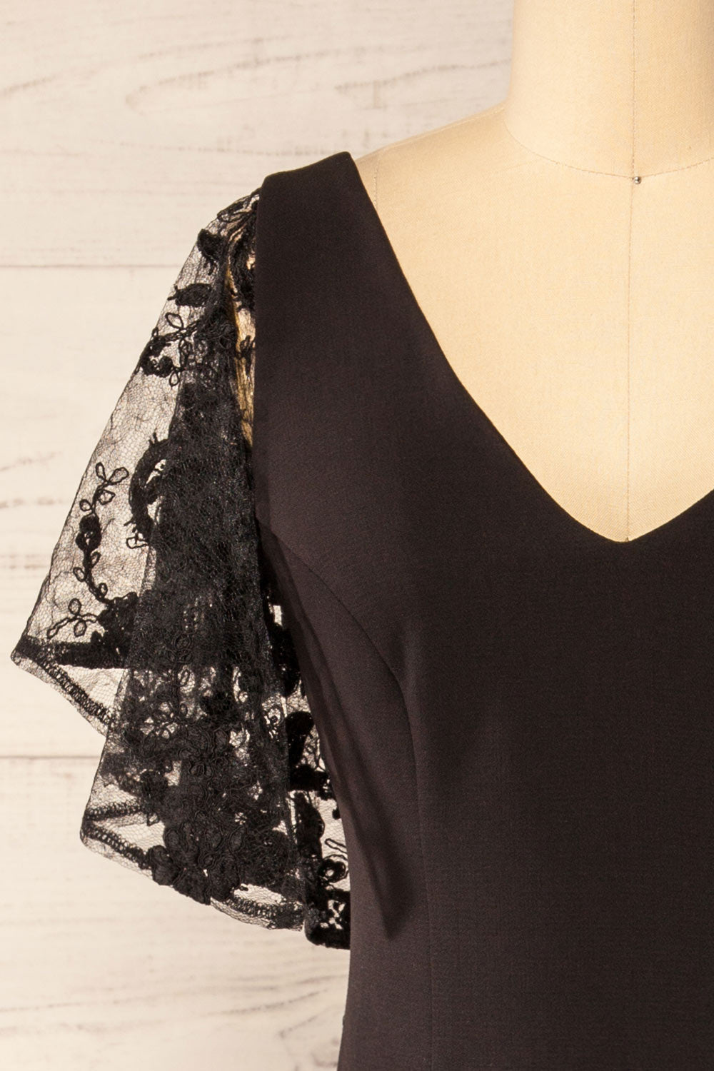 Myrania Black | Fitted Midi Dress with Embroidered Sleeves and Slit by Arti Gogna