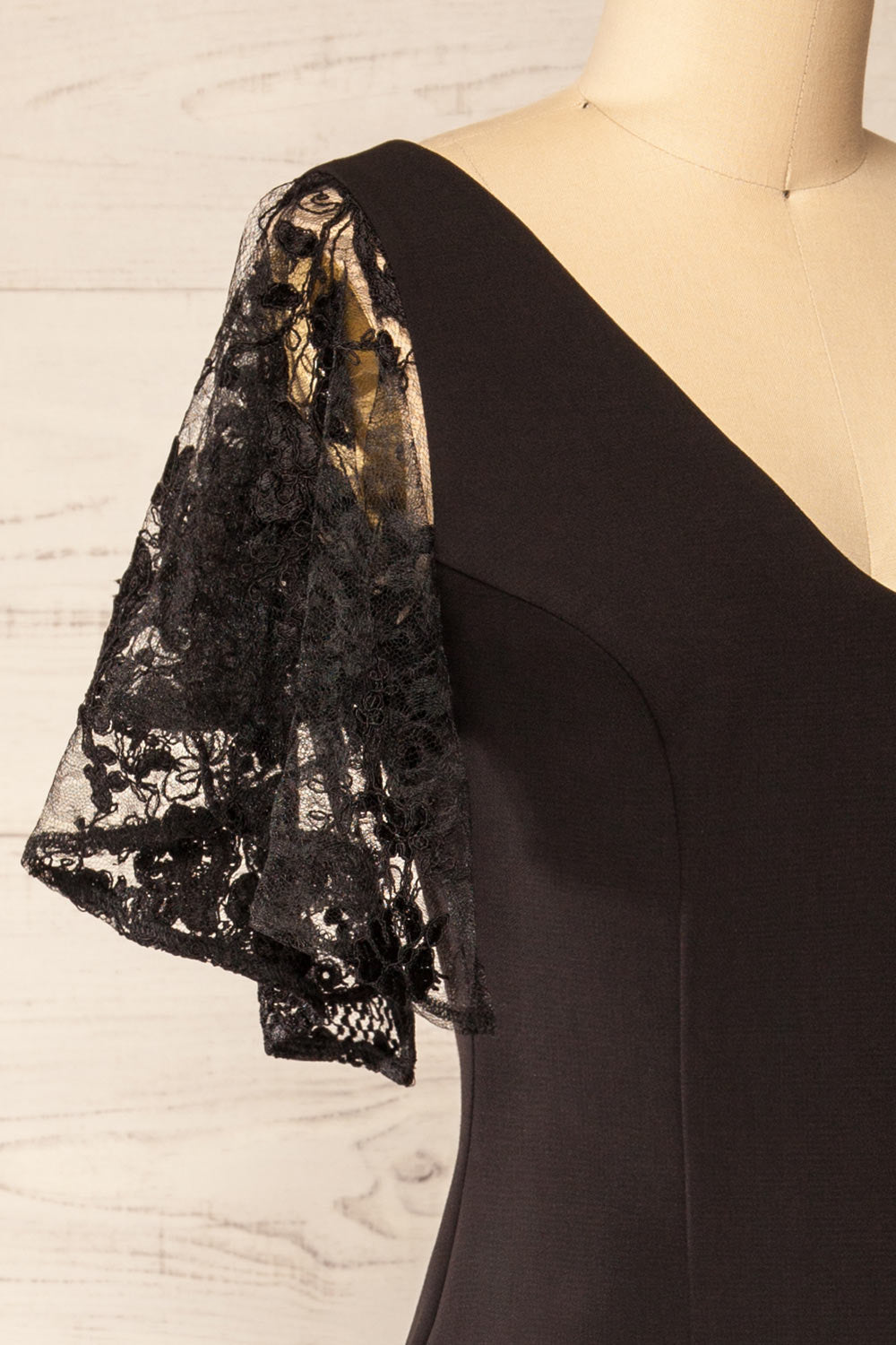 Myrania Black | Fitted Midi Dress with Embroidered Sleeves and Slit by Arti Gogna