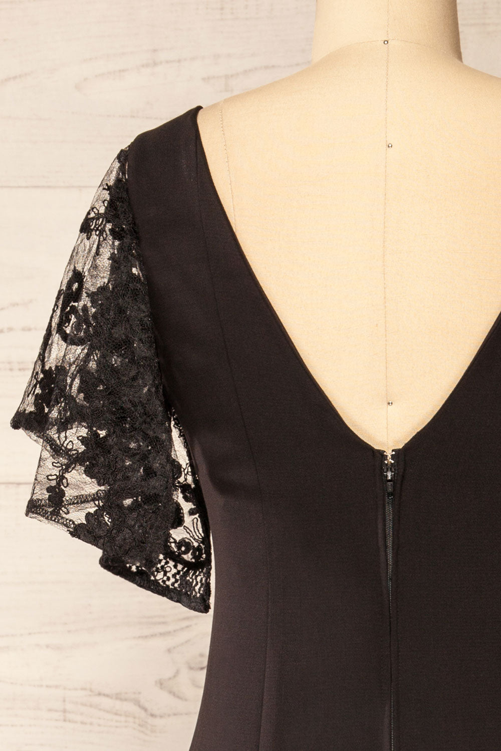 Myrania Black | Fitted Midi Dress with Embroidered Sleeves and Slit by Arti Gogna
