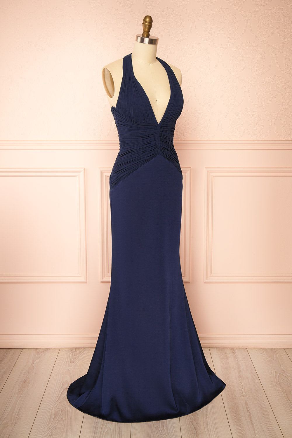 Myrna Navy | Mermaid Maxi Chiffon Dress with Halter Neck