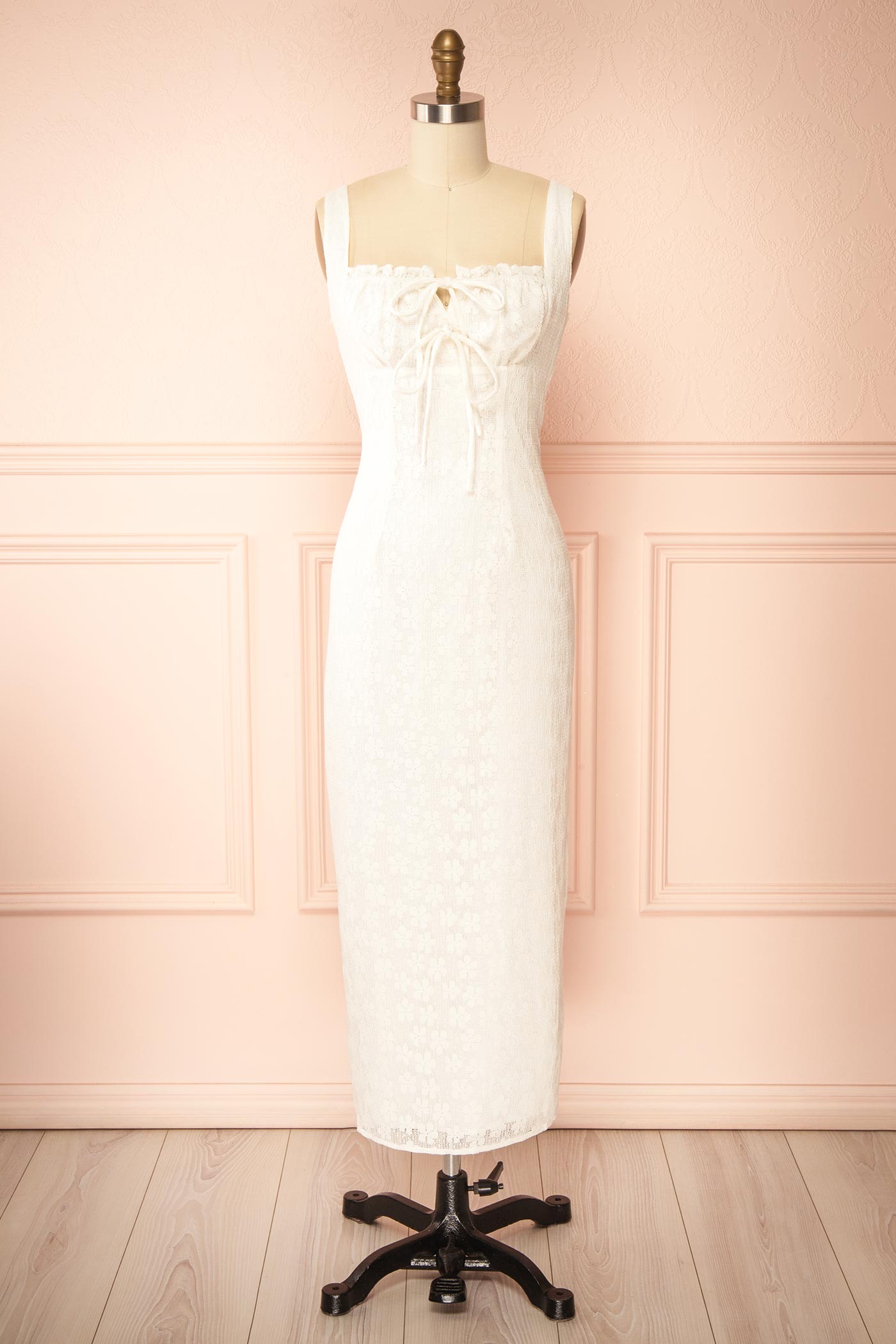 Nakoa | Ivory Lace Midi Dress with Square Neckline