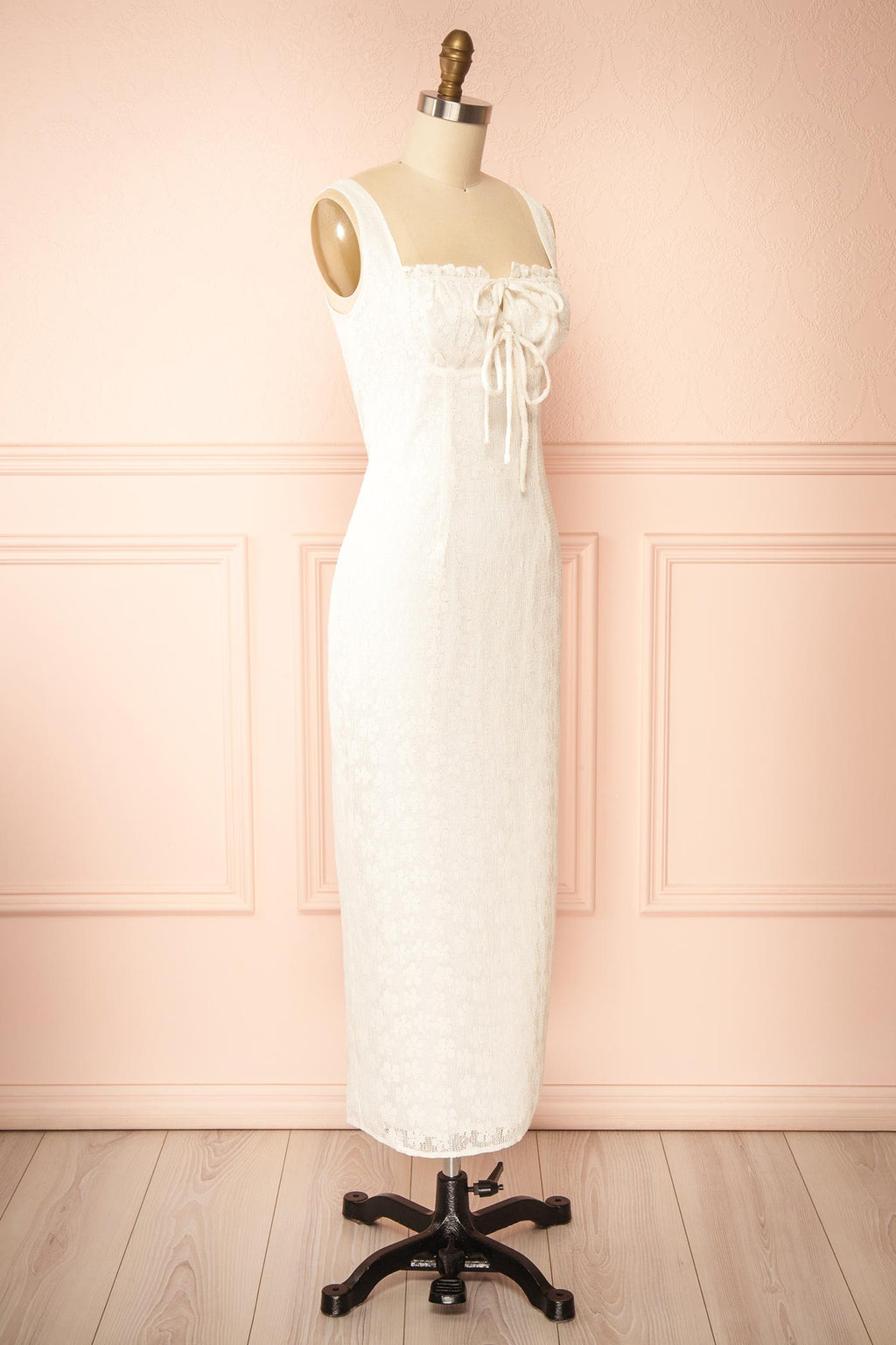 Nakoa | Ivory Lace Midi Dress with Square Neckline