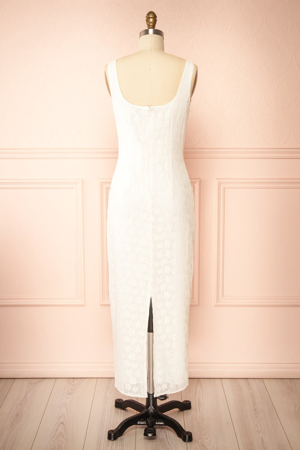 Nakoa | Ivory Lace Midi Dress with Square Neckline