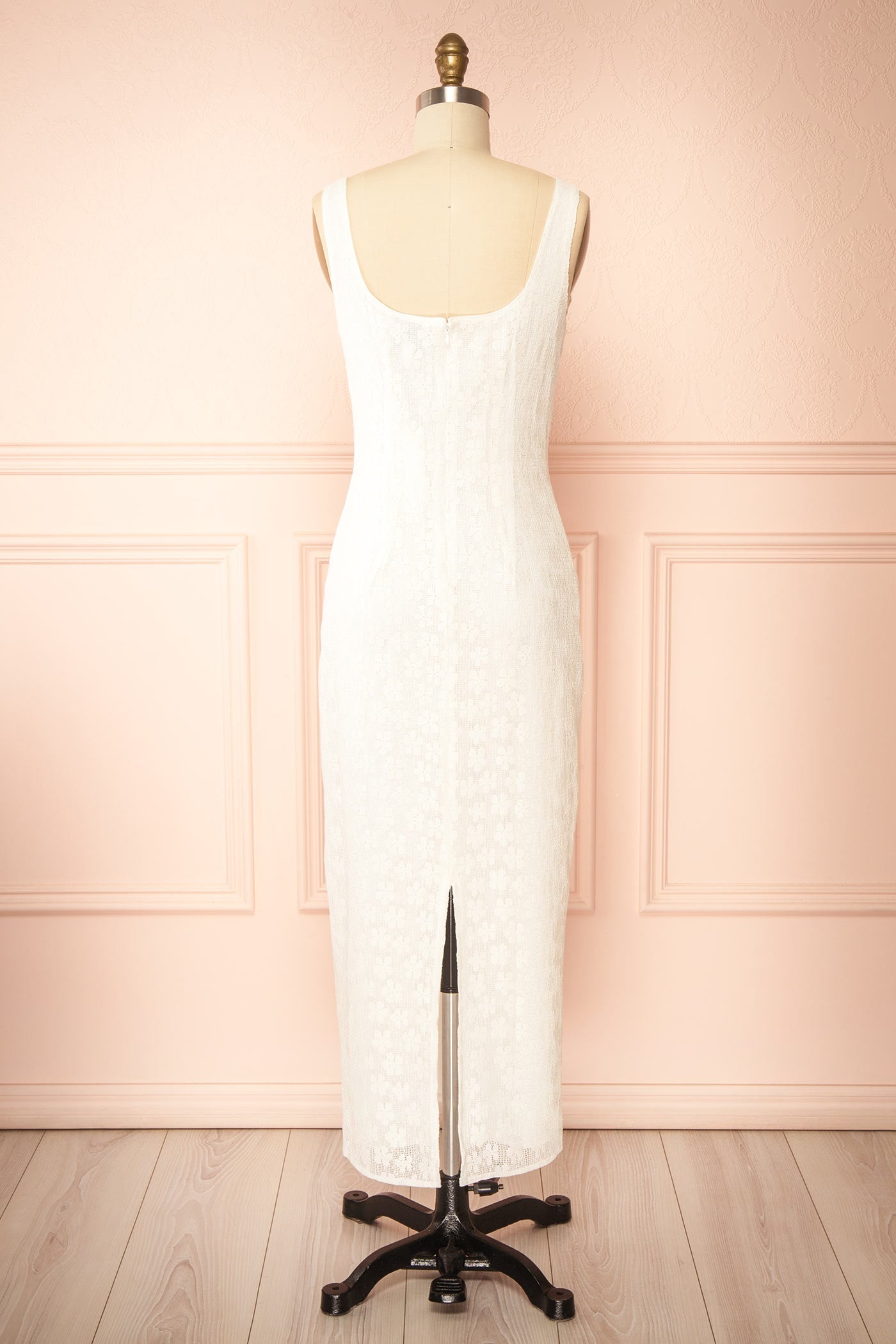 Nakoa | Ivory Lace Midi Dress with Square Neckline